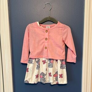 Pink Cardigan and Elephant Dress Set